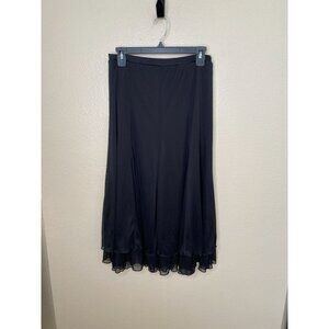 Connected Apparel Womens Black Midi Skirt Ruffled Hem Flowy Small Polyester